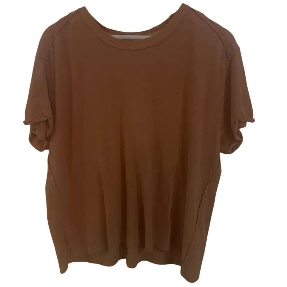 We the free XS raw hem linen blend shirt sleeve tan shirt